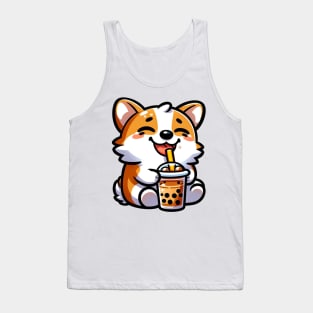 corgi drinking boba Tank Top